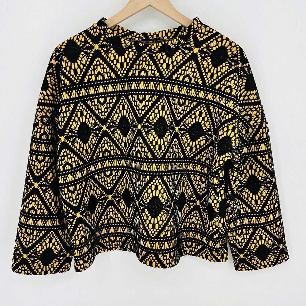 Zara Bright Yellow Black Lace Overlay Top Size Small